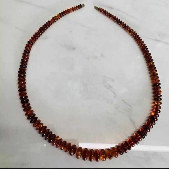 Vtg Carved Natural Baltic  Amber Graduated Disc Bead 38g 24” Necklace Rondelles - Picture 8 of 16
